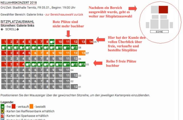 Benutzerfreundliches Online-Ticketreservierungssystem für Veranstaltungen mit Platzwahl und direkter Buchungsmöglichkeit